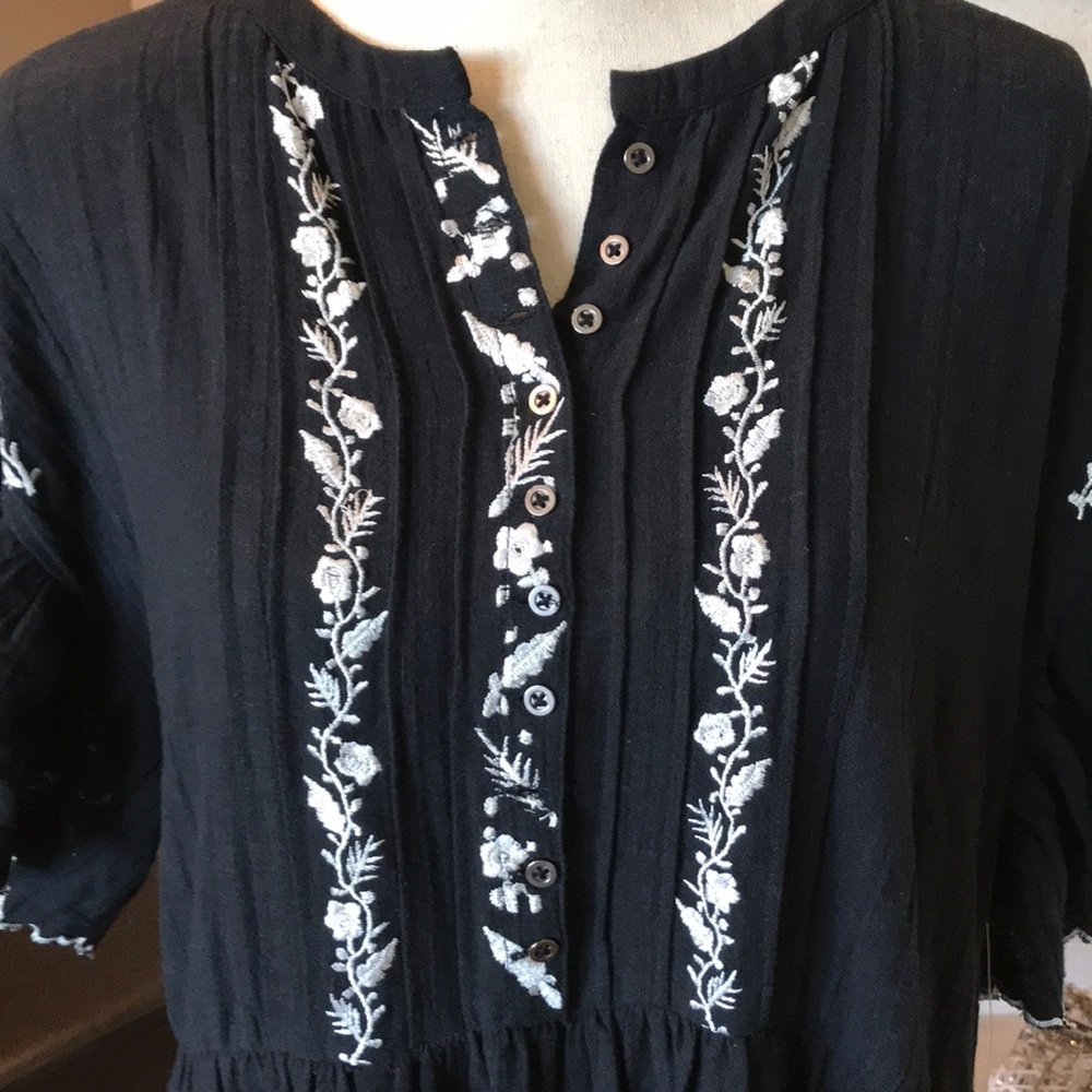 Free People Black Mini Dress with White Embroidered Trim - Picture 6 of 8